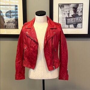 Lamarque Red Leather Moto Jacket
